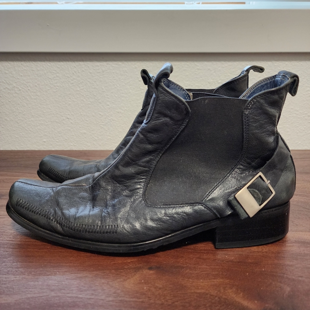 Hitz Black Leather Ankle Boot with Buckle